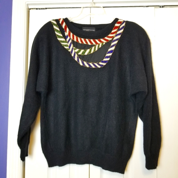 Spree International Vintage Lambswool Angora Beaded Embellished Sweater - Picture 1 of 7